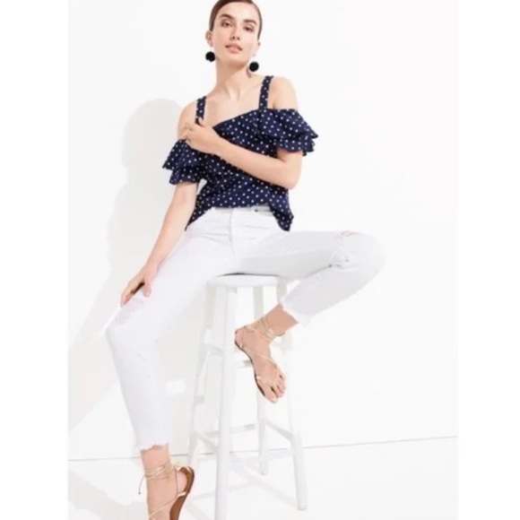 J.Crew Polka Dot Ruffle Off Shoulder Top - Picture 7 of 7